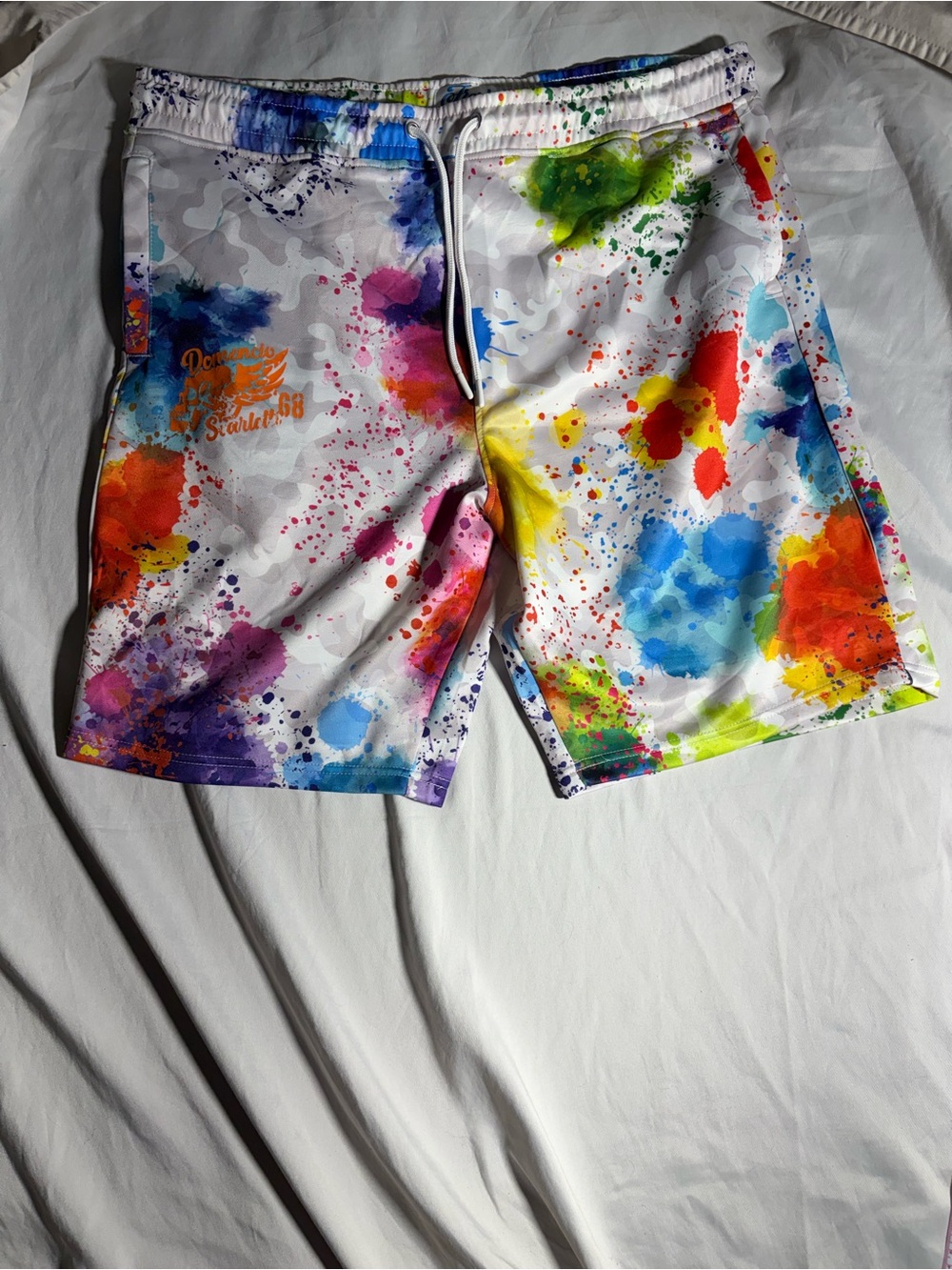 fresh White Multicolor Paint-Splash Swim Shorts